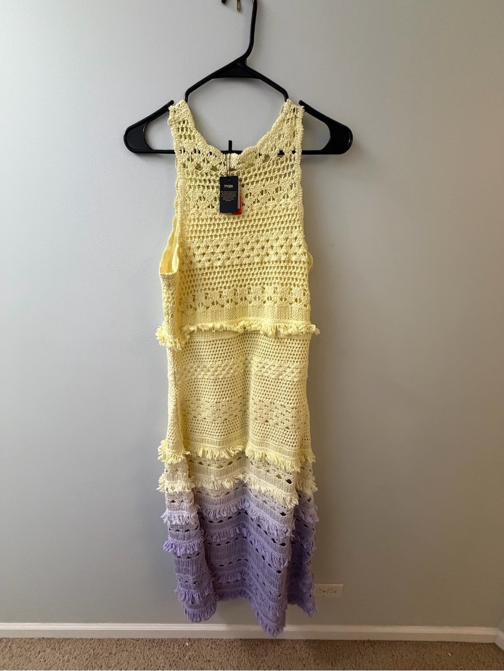 Maje Yellow to Lavender Crochet Fringe Maxi Dress